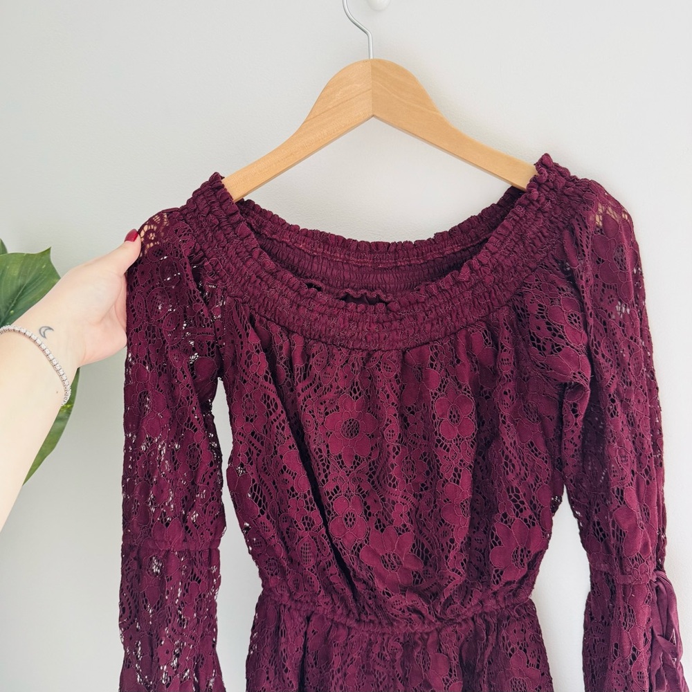 HOLLISTER | Lace Burgundy Romper Size Small - Picture 2 of 6